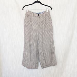 Leon & Harper Gray Checked 100% Linen High Rise Wide Leg Pants, size EU38/US6/M